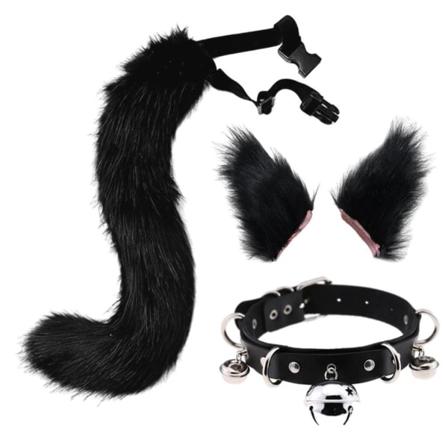 1/2/3/5 Tekokissan korvat ja häntäsetti Halloween Fancy Dress Cosplay Black 1 Pc