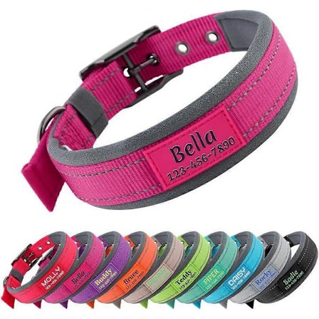 Personlig Hundehalsbånd med Navn og Telefonnummer | Slitesterk Metallspenne | Ekstra Bred Sof