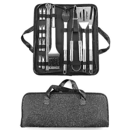 20 stk grillutstyr, rustfritt stål grillsett verktøy kjøkkensett grilltilbehør med (A)