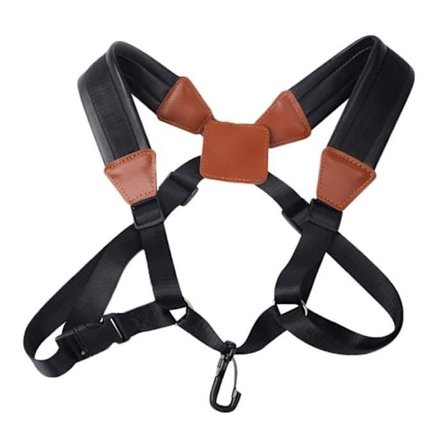 Bred skulderreim i lær for tenorsaksofon, musikkinstrument for barn, svart, medium spalte