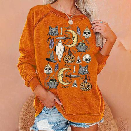 Kvinnor Printed Halloween Pullover Långärmad Jumper Toppar