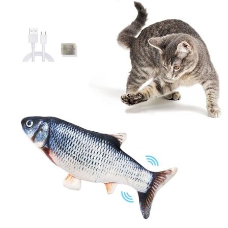 Fisk Kattelegetøj, Elektrisk Fisk Kattelegetøj med Katteurt, Plys Simuleringsfisk Kattelegetøj til Indendørs Katte Kæledyr Flopping/Bevægelig Kat Hund
