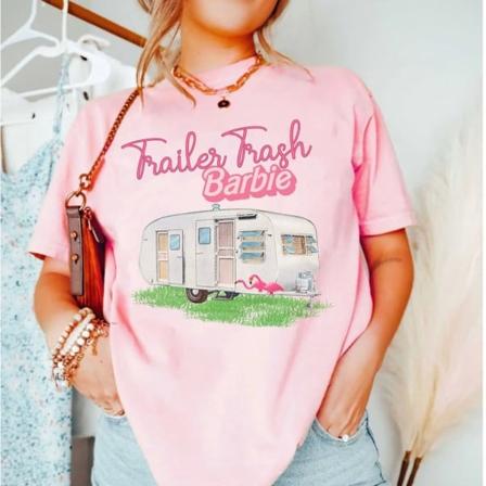 Barbie Trykket T-skjorte Kvinne Sommer Topp T-skjorte GH1014-B XL