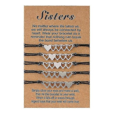 5x Sisar Paras Ystävä Rannekoru Ystävyys Bestie Sydän Pitkä Välimatka