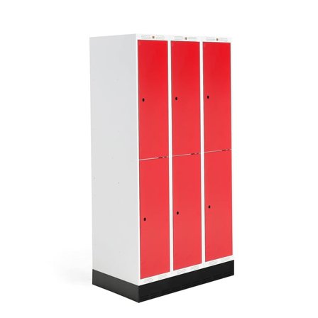 Student locker ROZ, 3 modules, 6 doors, 1890x900x550 mm, red, incl. base