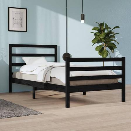Vidaxl Sängram Svart Massiv Furu 100x200 Cm Svart