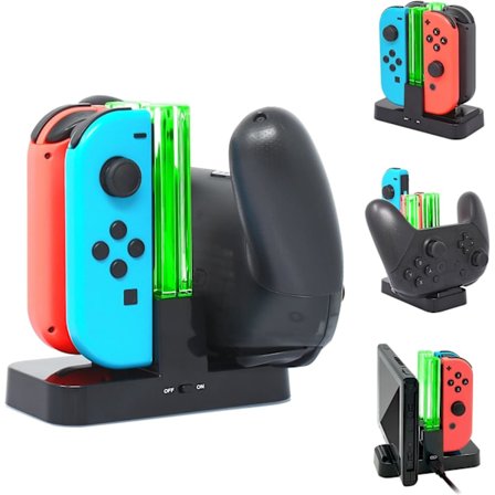 Laddningsdocka kompatibel med Pro-kontroll/för Joy-Cons, laddare ersättning för Switch/Switch Lite/Switch OLED med en Type-C laddningskabel