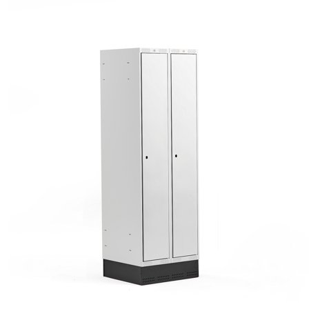 Kleiderspind CLASSIC mit Sockel, 2 Module, 1890 x 600 x 550 mm, grau