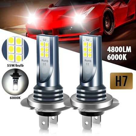 2x H7 Led -ajovalot 6000k Super White 110w 4800lm -ajovalosarja