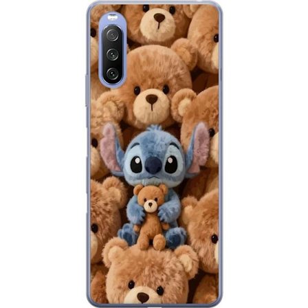 Kompatibelt Mobildeksel til Sony Xperia 10 III Lite Stitch omgitt av brune teddybjørner med en liten teddybjørn i fanget i en søt og koselig kawaii-de
