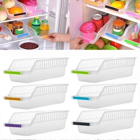 Kylskåpsorganisatör för hemmet, platsbesparande hylla med utdragbar förvaringshållare