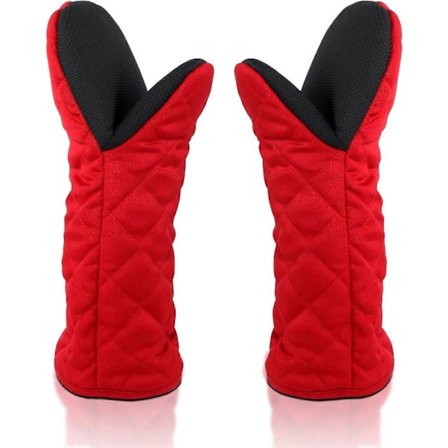 Varmebestandige ovnhansker, termiske kjøkkenhansker, grillhansker, gryteklut, doble bomulls ovnhansker, sklisikker gummi (FMY)