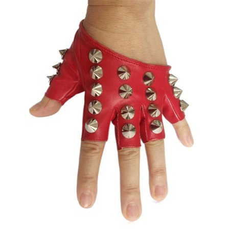 Punk Gloves Half Finger Gloves RED BIG RIVET BIG RIVET