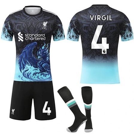 2025-2026 Liverpool Special Anniversary Edition Blå Fotbollströja med Strumpor No.4 Virgil No.4 Virgil 28