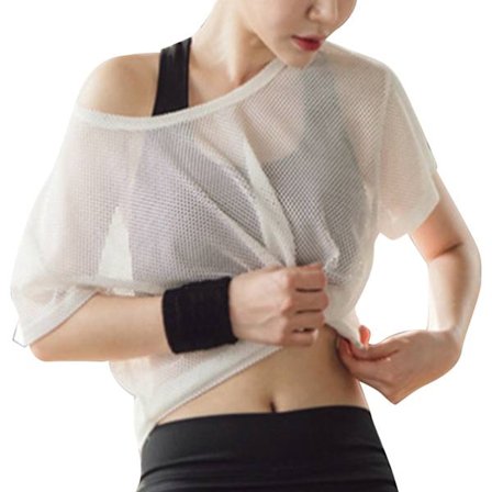 Mesh Overdel med Korte Ermer Hurtigttørkende Løstsittende Kvinne Mesh T-skjorte for Sommer Trening Yoga Sykling Hvit M