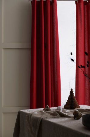 &Home - Gardin med ringe i halvpanama 2-pak - Rød - Gardiner med ringe - 250 - Fra Homeroom