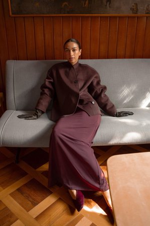 NA-KD Wool Blend High Neck Short Coat - Frakker - Burgundy - EU 42
