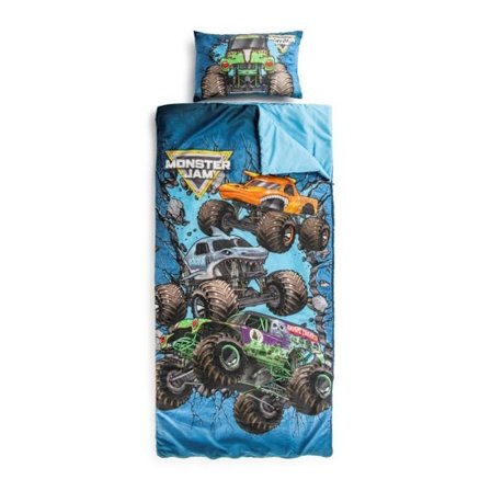 Sovsäck - Monster Jam Trucks - Inbyggd kudde - Set med filt