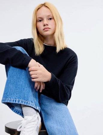 Mango Decorative Seams Cotton Sweater - Navy - 7-8