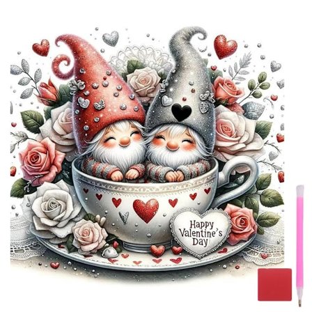 5D Diamantmaleri Sæt til Voksne Begyndere, DIY Gnome Blomster Diamantkunst, 5D Fuld Rund Bor Diamant Dot Gem Kunst Sæt, Hjem Vægdekoration 35x35cm