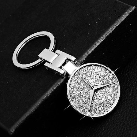 3D Bil Nyckelring Tillbehör Inlägg Glänsande Kristall Dubbelsidig Logotyp Zinklegering Metall Nyckeltillbehör Med Presentförpackning (för Mercedes 