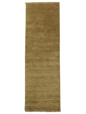 Plain (Single Colored) Small Handloom Fringes Rug - Olive Green 80X200 Wool, In Modern Style
