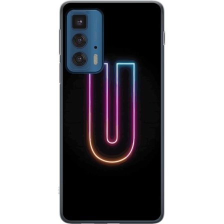 Yhteensopiva Puhelinkuori Motorola Motorola Edge 20 Pro Minimaalinen neonkirjain U kirkkaalla valaistustehosteella mustaa taustaa vasten