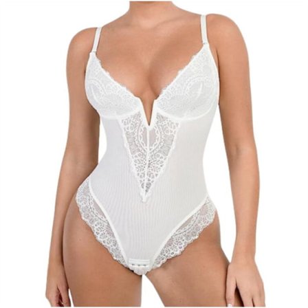 Lace Shapewear Body Dame Tummy Control Bodysuit Hvid