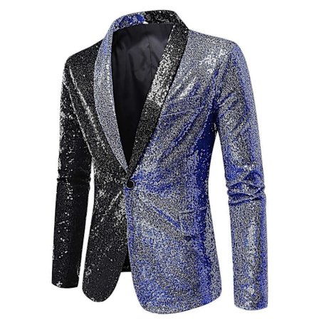 Paljett Glitter Blazer for Menn Én Knapp Spiss Krage Smokingjakke