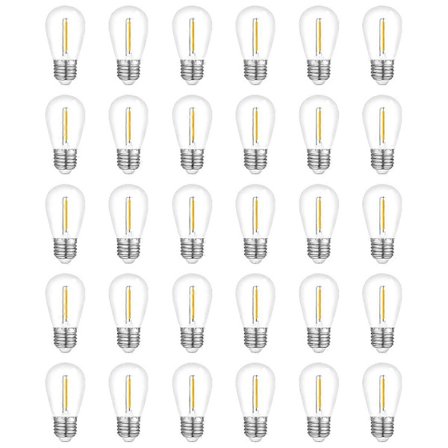 30-pak udendørs lyskæde pærer, vandtæt S14 udskiftningspære, E26 base varm hvid (Fww)