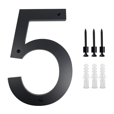 25 cm:n talonumerokilpi (5, musta) Modernit ovenumerot kyltti sinkkiseosta talon osoitenumerot