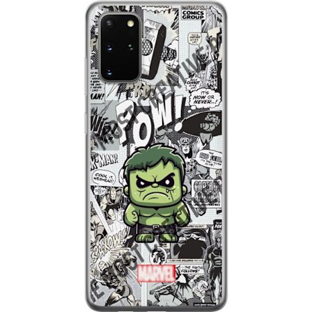 Kompatibelt Gjennomsiktig deksel til Samsung Galaxy S20+ Marvel Hulk chibi design med tegneseriebakgrunn kraftig superhelt motiv perfekt for fans av M