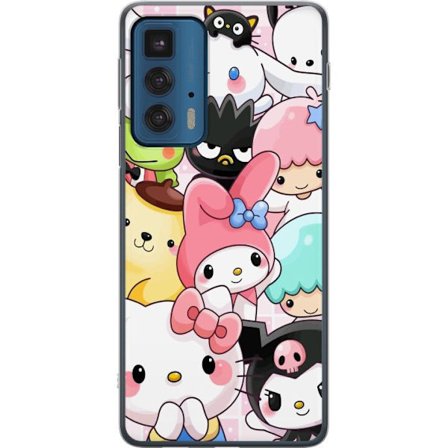 Kompatibelt Mobildeksel til Motorola Edge 20 Pro Tett mønster av søte figurer med store øyne i ulike farger og uttrykk med LABUBU-tekst