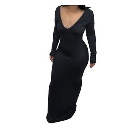Ny lyxklänning för damer Sexig stor v-hals enfärgad