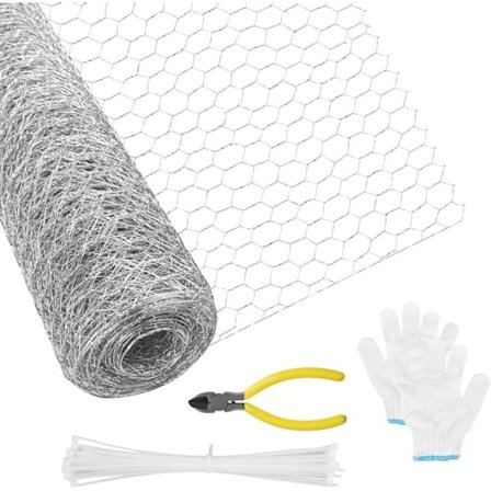 40cmx5m Galvaniseret Kaninnet Hexagonalt Net Hønsetråd Net Hønsegård Voliere Hegn med 50 Kabelbind Handsker, Saks til Have KLB