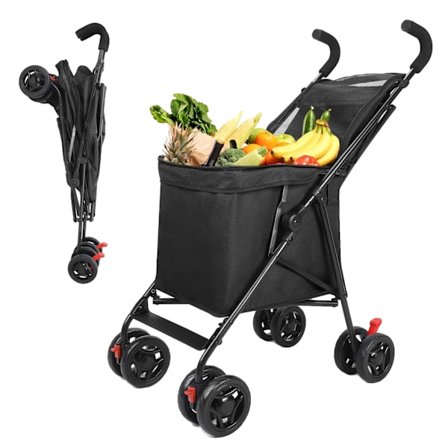 Fällbar Marknadsvagn, Lättviktsmaterial, God Kapacitet,Svart