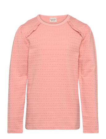 T-Shirt Ls Jaquard Tops T-shirts Long-sleeved T-shirts Coral Minymo