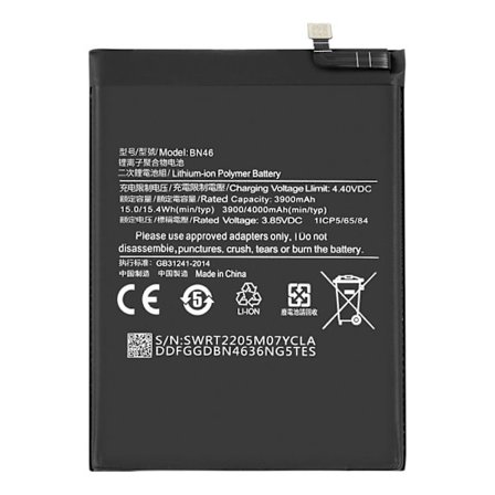 Intern batteri - AVIZAR - BN46 - 5000mAh - Kompatibel med Xiaomi Redmi 7 - Sikker opladning