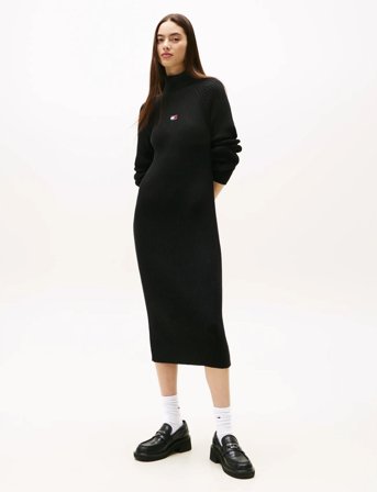 Tommy Jeans Tjw Mockneck Badge Sweater Dress - Black - XS