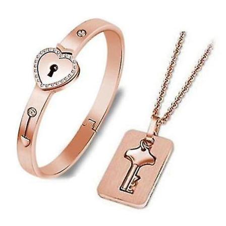 Lås hjerte armbånd og nøkkel halskjede sett for par smykker jubileumsgave Du holder nøkkelen til mitt hjerte Rose gull Rose gold C