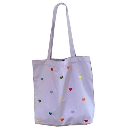 Hjärtmönstrad casual canvas tote handväska för kvinnor med stor kapacitet