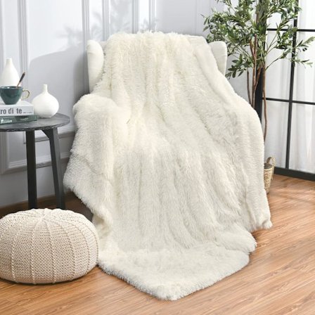 Langhåret Shaggy Faux Fur Tæppe, Fuzzy Plaid 80*120cm