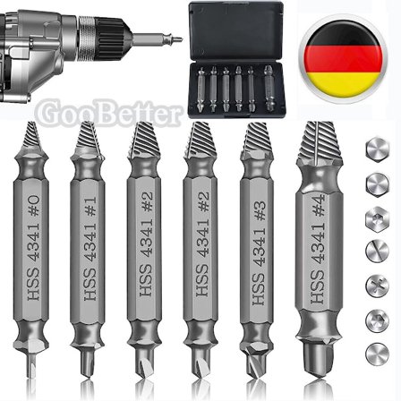 Skrueudtrækkersæt, Ideelt værktøjssæt til fjernelse af knækkede bolte, ødelagte skruer, fremstillet af højhastighedslegeret stål, nem betjening, 