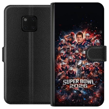 Yhteensopiva Lompakkokotelo Huawei Mate 20 Pro Super Bowl 2026 juliste, jossa New England Patriots ja NFL-mestaruuspalkinto räjähtävän urheilullisessa