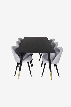 Venture Home - Spisegruppe Dipp med 6 stk. spisestoler Velvet - Svart - Spisegruppe 6 personer - Fra Homeroom