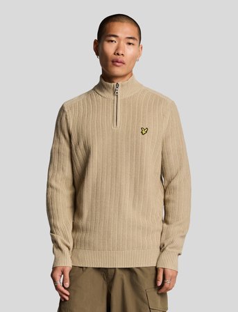Lyle & Scott Ribbed Quarter Zip Jumper - Beige - S