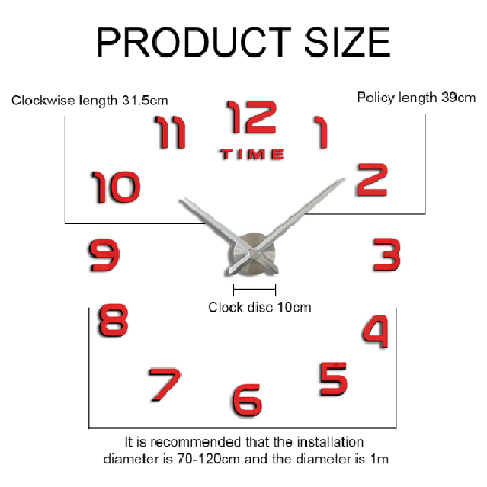 IG Dekorativ kreativ väggklocka DIY digital väggklocka i akryl röd