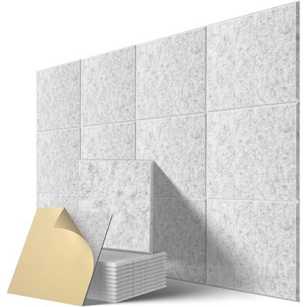 12-pak selvklæbende akustikpaneler, Akustikpaneler, 30 x 30 x 1 cm, Høj densitet polyester akustikpaneler, Sølvgrå, Hjemmekontor