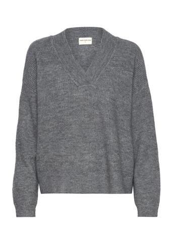 Vibrant Rib V-Neck Pullover Striktrøje Grå Moshi Moshi Mind