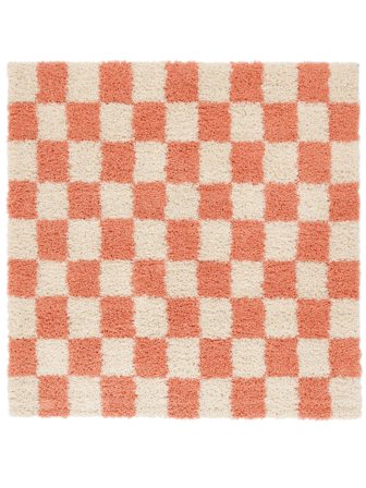 Geblokt Hoogpolig Vloerkleed Chessie - Koraalrood/Gebroken Wit 200X200 In Moderne Stijl